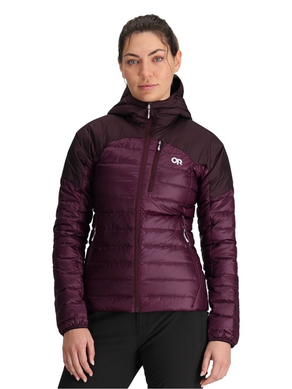 Outdoor Research Women’s Purple and Black Hooded Puffer Jacket